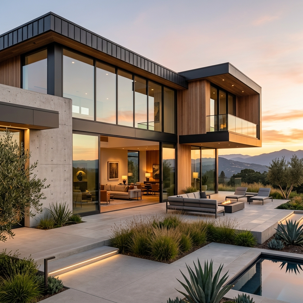 Casa con ventanas y puertas de aluminio